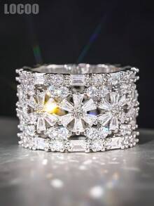 1pc Women's Elegant Square Cubic Zirconia Ring, Suitable For Wedding, Engagement, Anniversary Party, Valentine's Day Gift - 2# - View 2