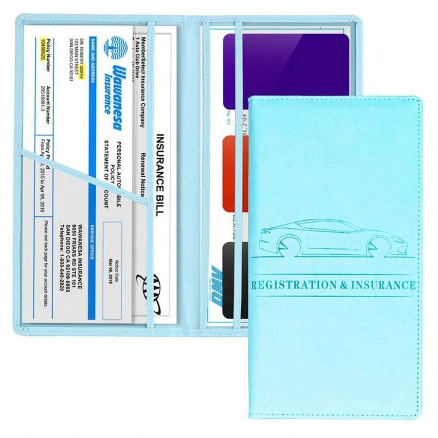 Summer Car Registration And Insurance Card Holders, Autumn Magnetic Snap Car Glove Box Organizers, Essential Car Document Bags, Men's And Women's Car Accessories, Spring Gifts, Card Holders, Birthday Gifts. - Blue - View 1