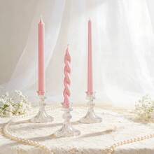 1支18厘米（7.08英寸）粉色多风格长柄蜡烛，适用于酒店、香薰、氛围营造、桌面装饰，欧式浪漫风格，适用于婚礼、西式餐饮、婚礼装饰、香薰礼品和男女皆宜的礼品。也适用于户外野餐和应急照明。 - 彩色 - 查看 6