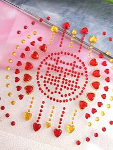 1 Sheet Bold Red & Gold Heart & Circular Rhinestone DIY Face Gems Self-Adhesive Face Jewels For Carnival Parades Latin Parties & Vibrant Makeup Looks Reusable Shiny Face Rhinestones For Women & Festive DIY Beauty Lovers,Rhinestone Face Sticker - Multicolor - View 7