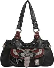 Rivet Belt Punk Y2k Leather Shoulder Purse Women Guitar Dark Grunge Goth Bag 2000s Streetwear - 1 - Xem 2