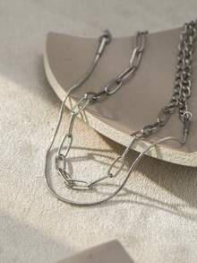 2pcs Set Minimalist Stainless Steel Round Snake Chain & Cross Bracelet Set, Elegant Everyday Wear For Women - Silver - View 5