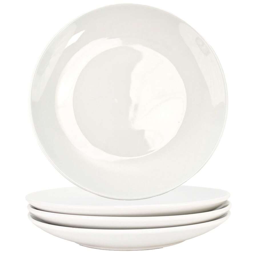 Dinner Plates Set Of 4, 10.3 Inch Ceramic Plates - Microwave, Oven, And Dishwasher , Scratch Resistant - Modern Dinnerware Dish Set For Kitchen Serving - White