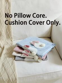 1pc Easter Grey Rabbit Embroidered Throw Pillow Cover, 3D Rabbit Ear Decor Cushion Cover, Suitable For Indoor Decor, Spring/Summer Pillowcase, Inner Pillow Not Included - Grey - View 3