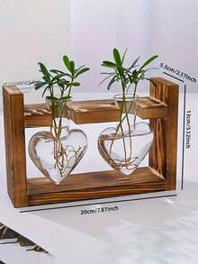 Wooden Frame Plant Micro Landscape, Heart-Shaped Transparent Glass Vase, Hydroponics Plant Propagation Station, Air Pineapple Flower Pot, Suitable For Home Office Decor, Home Decor, Room Decor Vase - Multicolor - View 11