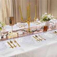 1 Set Of 25pcs Transparent Polka Dot Gold Rim Round Cake & Dessert Trays, Including (7.5 Inch/10.25 Inch Side Trays) And High-Quality Fruit Salad Tray, Reusable And Easy To Clean. Ideal For Weddings, Valentine's Day, Birthdays And Holiday Parties - Multicolor - View 6