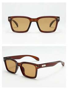 1pc Men's Retro Square Frame High-Quality Minimalist Business Fashion Glasses, Suitable For Parties, Casual, Travel, And Daily Wear - Tea Frame Tea Color Piece - View 4