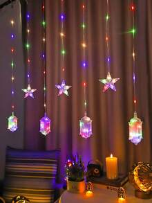 2,1 m/82 LED stjärnljusslinga, batteridriven med blinkande ljusfunktion, lämplig för inomhusfönster, sovrumsvägg, heminredning - Lykta (platt) + Stjärna - Visa 12