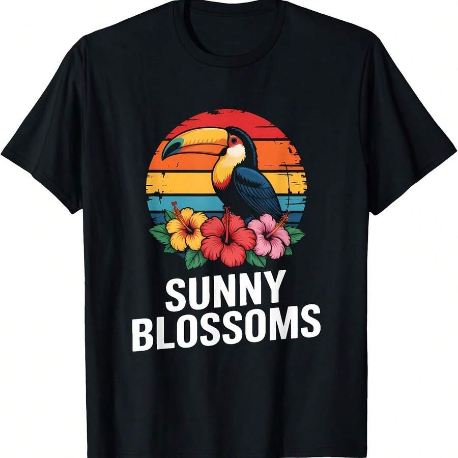 Toucan Hibiscus Retro Circle T-Shirt - Yellow - View 1