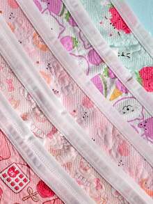 Paquete de 5 bragas de mujer con estampados lindos de Aesletic, como fresa, conejo y otros patrones adorables, con diseño de moño, de tela suave, para uso diario - Multicolor - Ver 3