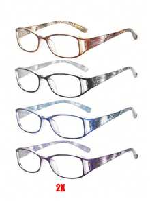 4pcs Fashion Reading Glasses, Unisex - Reading Glasses, Square Frame, Spring Hinged Optical Glasses, Retro Elegant Print, Casual Lightweight, Ultra-Clear, Anti-Fatigue, Suitable For Office Computer Reading And Daily Wear, Best Gift For Elders, Magnification 1X To 4X, Women Glasses Accessories