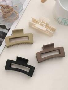 4pcs/1pc 10.3cm/4.05in French Style Black, White, Khaki, Brown Square Plastic Hair Clips, Fashionable, Versatile, High-End, Elegant, Simple, Solid Color Hair Accessories Suitable For Daily, Casual, Party, Commute, Vacation, Ponytail, Bun, Washing Face, Makeup, Outfit Matching Elegant Hair Claws Women Hair Claws Causal Hair Clutch - Multicolor - View 1