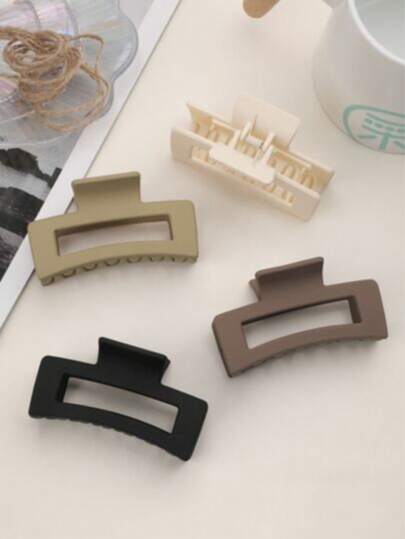4pcs/1pc 10.3cm/4.05in French Style Black, White, Khaki, Brown Square Plastic Hair Clips, Fashionable, Versatile, High-End, Elegant, Simple, Solid Color Hair Accessories Suitable For Daily, Casual, Party, Commute, Vacation, Ponytail, Bun, Washing Face, Makeup, Outfit Matching