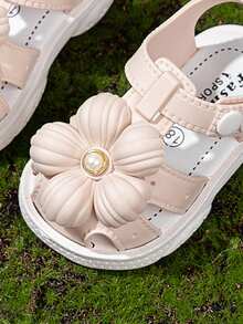 1 Pair Summer New Soft Bottom Lightweight & Comfortable Toddler Girls Sandals, Soft Rubber Non-Slip Closed Toe Flat Shoes - Beige - View 6