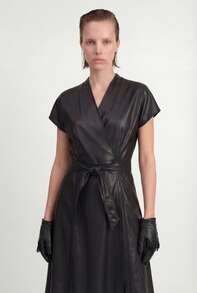 Elegant Black Flared Faux Leather Dress - SIMA R2 BLACK - Black - View 2