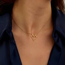 火焰之心项链，爱心吊坠项链，精致心形首饰，浪漫礼物，情人节项链，不锈钢心形吊坠首饰 - 金色 - 查看 2