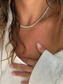 1 Pc 4mm Iced Out Tennis Chain Necklace For Women Luxury AAA+ Cubic Zirconia Necklace Accessories Jewelry - 銀色 - 查看 1