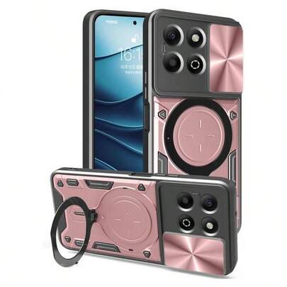 Funda para X6C 4G Case con Soporte y Tapa de Cmara, TPU+PC Material, Armadura hbrida Resistente de Doble Capa Carcasa, Oro Rosa