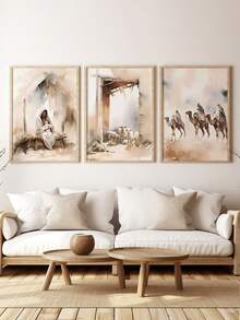 3件套宗教主题墙画，耶稣帆布海报，基督教绘画海报，复古圣经印刷画，教堂海报，适用于卧室、客厅装饰，无框 - 卡其色 - 查看 19