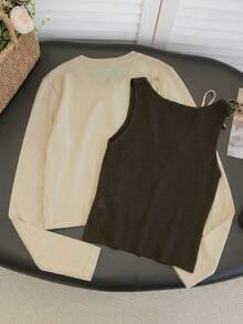 Set de 2 piezas: Chaqueta de cárdigan de punto sexy + Top de camisola con lazo, para primavera/verano