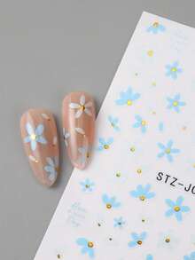 2片3D蓝色雏菊美甲贴纸，可爱雏菊花瓣自粘美甲贴，优雅春夏美甲用品，DIY美甲装饰 - 彩色 - 查看 6