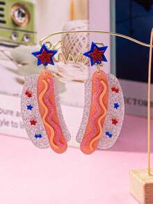 1 par de pendientes de moda de acrílico del Día de la Independencia con colgante de hot dog de 5 estrellas, adecuados para uso en días festivos - Hot dog - Ver 7