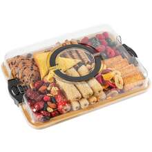 FOWA 1-Piece Bamboo Tray With Clear Lid - Bamboo  Cheese Plate - Divided Tray With Handles And Locking Lid - 5 Dividers - Snack Tray - Portable Dinner Plate - Suitable For Parties, Picnics, Camping, Gift Preparation - 無色 - 查看 1