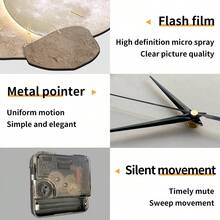 1个2D纹理星球木质静音挂钟，超静音石英机芯，无滴答声，适合装饰客厅、卧室、办公室、厨房和咖啡厅，是送给亲朋好友的完美装饰礼物，也适用于房间装饰、卧室装饰、宿舍装饰、返校装饰、开学惊喜、家居装饰和学习用品。