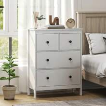 4-Drawer Chest Of Drawers For Clothes And Bedding, Living Room, Bedroom, Hallway, Particleboard, White - White - View 7
