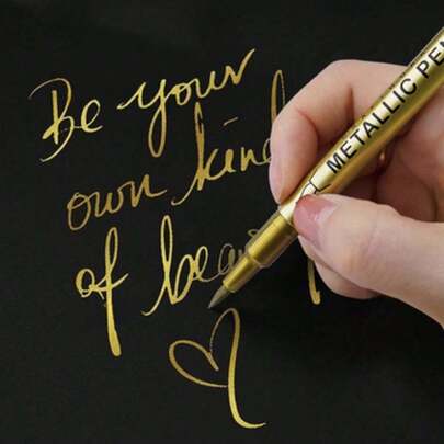 10pcs Gold & Silver Metallic Waterproof Permanent Acrylic Paint Markers, 1.5mm Craft Resin Modeling Pens, Art Painting Supplies For Students, Suitable For Holiday Decor, Office Art, Back To School