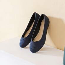 Women's Wide Width Flat Shoes,Dressy Ballet Flats,Round Toe Slip On Office Flats. - 藏蓝色 - 查看 2