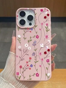 情人节粉色花藤手机壳 - 仿皮纹理粉色手机壳，柔和春日日常使用或情人节礼物，可爱手机壳，兼容和Galaxy手机，兼容 11、17 Pro Max、17 Pro、15、Galaxy