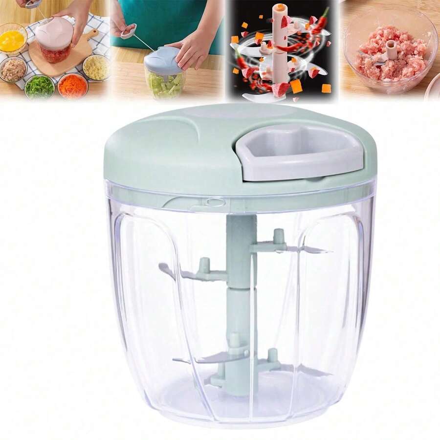 Portable Multifunctional Manual Meat And Vegetable Chopper, Garlic Press, Garlic Extractor For Home And Kitchen - Green - View 1