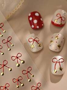 1Pc New Year Red Sweet Dollar-Style Bow-Shaped Star-Shaped Nail Art Sticker Manicure Decal - Red - View 3