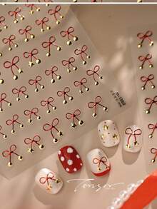 1Pc New Year Red Sweet Dollar-Style Bow-Shaped Star-Shaped Nail Art Sticker Manicure Decal - Red - View 5