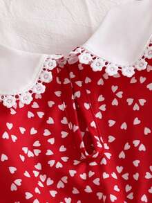 Baby Girls' Fashionable Cute Dress, Baby GirlVintage Collar Heart Pattern Dress, Baby Girls' Casual Elegant Sweet Versatile Clothing, Baby Girl Comfortable Outdoor Holiday Party Summer Outfit, Suitable For 0-1-2-3 Years Old, 6-9 Months - Red - View 6