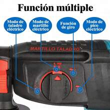 Taladro de Impacto Multifuncional - Herramienta de Ferretería para Taladrado, Cincelado y Demolición/Taladro Atornillador Inalámbrico Industrial 3 en 1 - Alta Potencia para Hormigón, Madera y Metal - Tipo de Enchufe A USA (110-127V) - Ver 4