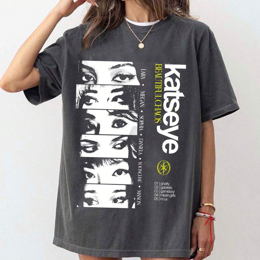 Katseye Beautiful Chaos Tour Tee Katseye Shirt Katseye Tour Katseye Fan Gif Katseye 2025 Tour - 黑色 - 查看 1
