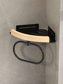 1pc Bathroom Towel Ring, Wall Mounted Towel Holder With Wooden Rack, Towel Hook, For Bathroom Storage And Organization, No Drilling Required, Easy Installation, Bathroom Accessory - Multicolor - View 7