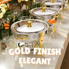 Stainless Steel Round Buffet Warming Tray Set, For Cooking Use Only - Gold - View 6