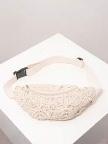 Floral Fanny Pack/Chest Pack For Women, Boho Summer Beach Bag, Travel & Vacation Essential, Crochet Set, Elegant Women's Wallet, Gift For Women, Valentine's Day - Apricot - View 7