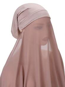 1pc Instant Hijab Women's Solid Color Breathable Chiffon Convenient Muslim Headscarf - Brown - View 3