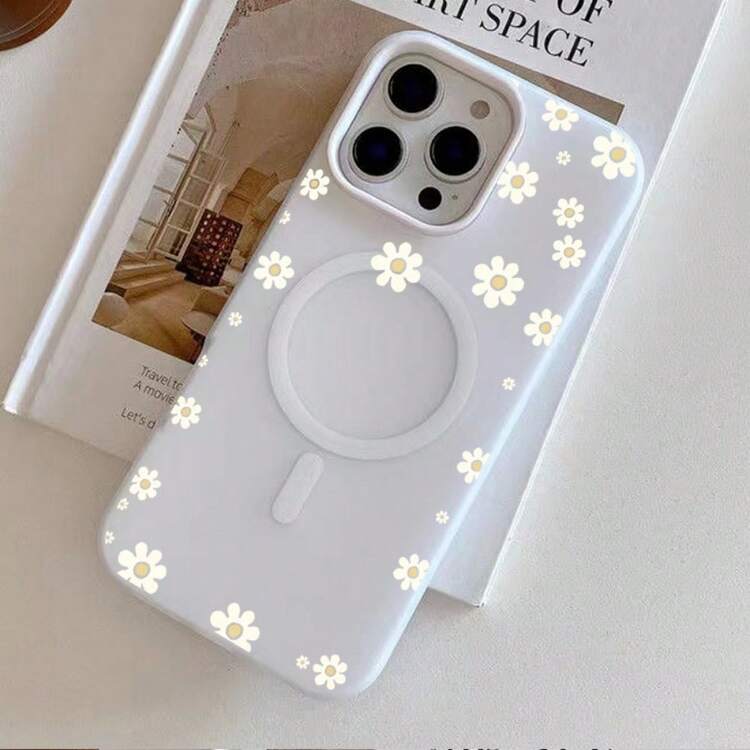 Funda para Teléfono - Carcasa de Teléfono con Margaritas Blancas Estilo Dibujos Animados Adecuada para Iphone 11 al 17, Incluyendo las Versiones Pro y Pro Max, que Ofrece Protección Dual - Blanco - Añade 6