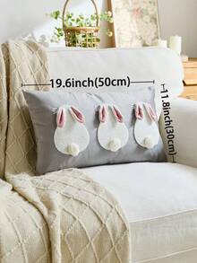 1pc Easter Grey Rabbit Embroidered Throw Pillow Cover, 3D Rabbit Ear Decor Cushion Cover, Suitable For Indoor Decor, Spring/Summer Pillowcase, Inner Pillow Not Included - Grey - View 4