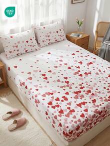 仅含1件床笠，情人节爱心图案床笠，床垫保护套，床罩，床单，舒适家纺，防皱，透气舒适，适用于各种尺寸的床，适合家庭和学生宿舍使用，卧室装饰，床上用品，蓬松床上用品，女士礼物，不含枕头和枕套，可机洗，通过Oeko-Tex认证 - 彩色 - 查看 2