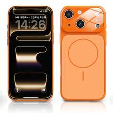 1pc Luxury Orange Glass Lens Protection Magnetic Wireless Charging Phone Case, Suitable For IPhone 17 Air 16 15 14 13 Pro Max Plus, Soft Silicone Back Cover - Orange - View 3