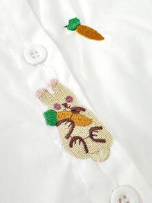 Women's Rabbit & Carrot Embroidery Pocket Button Front Shirt - White - View 3