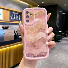 1pc Pink Marble Pattern Shockproof Wavy Phone Case, UV Printed For Galaxy/Infinix/Redmi/OPPO/VIVO/MOTO/Realme Android Models - Pink - View 5