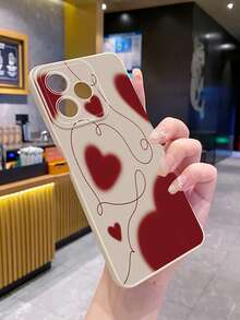 1个心形线条图案防震手机壳，UV印刷，兼容三星/Galaxy/////安卓机型 - 米色 - 查看 2