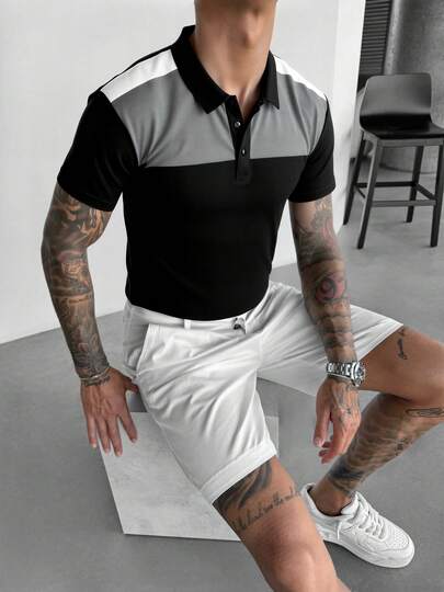 Summer New Men's Colorblock Short Sleeve Casual T-Shirt, Comfortable & Breathable, Leading Fashion